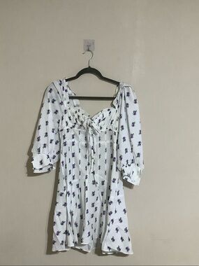 70/21 White Mini Dress with Purple Floral Tie-Front